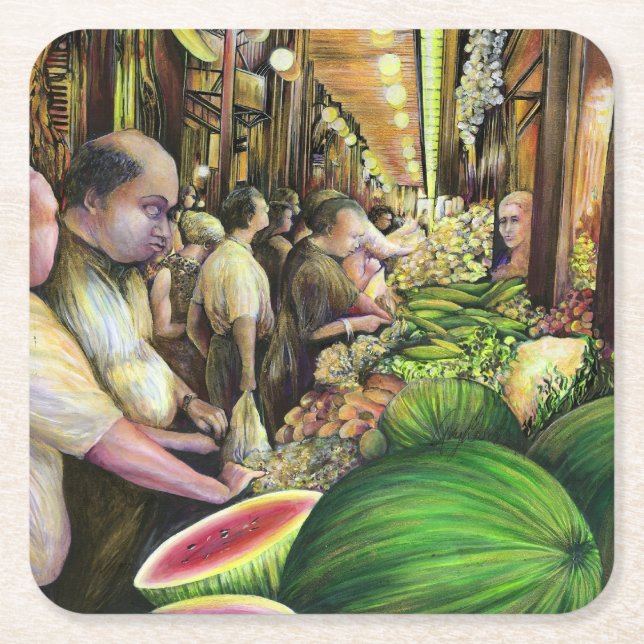 Dessous-de-verre Carré En Papier Beaucoup d'hommes, beaucoup de melons, Budapest (Devant)