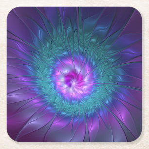 Dessous-de-verre Carré En Papier Beauté florale abstraite, art fractal coloré de fl