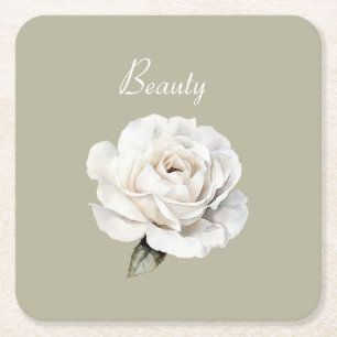 Dessous-de-verre Carré En Papier Beauté Rose Blanche Verte Fleur