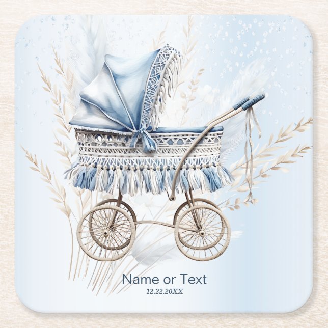 Dessous-de-verre Carré En Papier Bébé classique mignonne poussette bleu Floral Part (Devant)