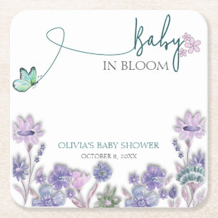 Dessous-de-verre Carré En Papier Bébé En Fleur Baby shower Floral Violet
