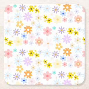 Dessous-de-verre Carré En Papier Bébé En Fleur Pastel Floral Retro Baby shower