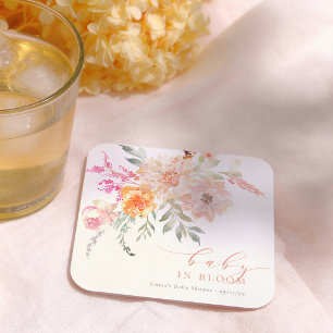 Dessous-de-verre Carré En Papier Bébé en Fleur Rose Pâle Fleurie Baby Shower Fille