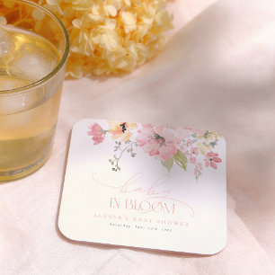 Dessous-de-verre Carré En Papier Bébé en fleurs rose blush Baby Shower bohème fille