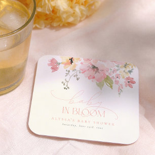 Dessous-de-verre Carré En Papier Bébé en fleurs rose blush Baby Shower bohème fille
