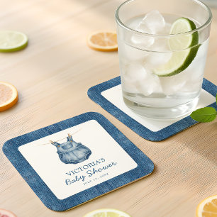 Dessous-de-verre Carré En Papier Bébé en Jean Bleu Baby Shower