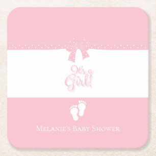 Dessous-de-verre Carré En Papier Bébé Fille Rose Bows & Little Feet Custom