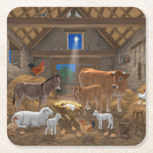 Dessous-de-verre Carré En Papier Bébé Jésus Crèche Sainte Nuit Noël Nativité