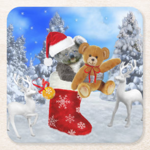 DESSOUS-DE-VERRE CARRÉ EN PAPIER BÉBÉ KOALA NOËL AVEC TEDDDY
