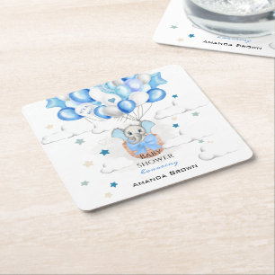 Dessous-de-verre Carré En Papier Bébé mignon Eléphant Ballons Panier Baby shower