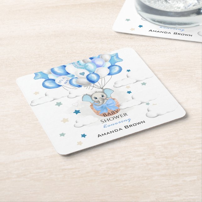 Dessous-de-verre Carré En Papier Bébé mignon Eléphant Ballons Panier Baby shower ga (Incliné)