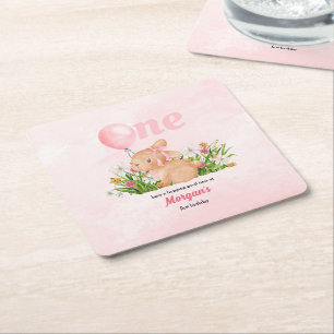 Dessous-de-verre Carré En Papier Bébé mignon tourne une fille rose 1er anniversaire