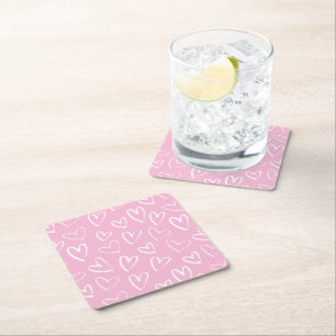 Dessous-de-verre Carré En Papier Bébé motif de coeur rose et blanc