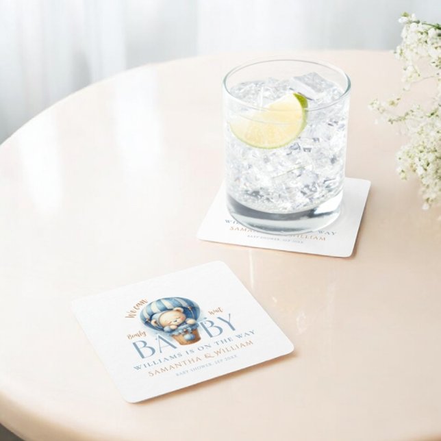 Dessous-de-verre Carré En Papier Bébé Ours Bleu Balloon Ride (Créateur téléchargé)