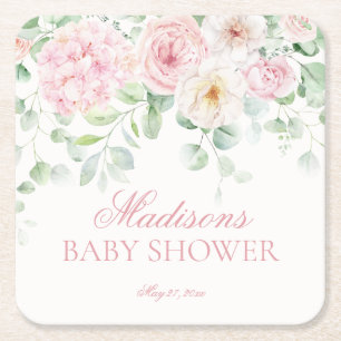 Dessous-de-verre Carré En Papier Bébé rose floral en fleurs Baby shower Hydrangea