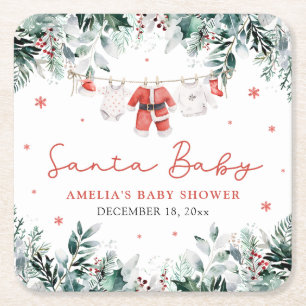 Dessous-de-verre Carré En Papier Bébé Santa Rouge Vêtements de Bébé Noël Baby Showe