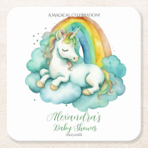 Dessous-de-verre Carré En Papier Bébé Unicorn Baby shower neutre de genre