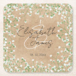 Dessous-de-verre Carré En Papier Bébé's Breath White Flowers Rustic Boho Mariage<br><div class="desc">Que votre journée spéciale soit remplie de joie et d'innocence ! Express le tout sous la douce touche de délicate fleurs d'aquarelle de bébé respirant décorant de beaux dessous de verre en papier mariage,  en plus d'élégante typographie script pour compléter son look charmant.</div>