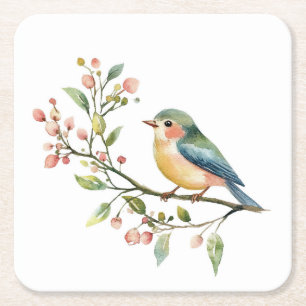 Dessous-de-verre Carré En Papier Bel Oiseau Aquarelle