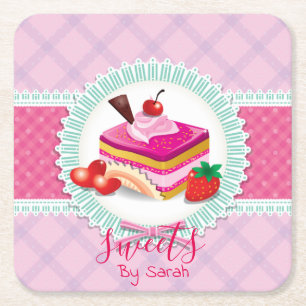 Dessous-de-verre Carré En Papier Belle boulangerie Cake Dessous de verre rose