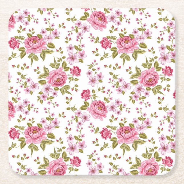 Dessous-de-verre Carré En Papier Belle Chic motif floral rose design (Devant)