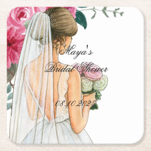 Dessous-de-verre Carré En Papier belle douche nuptiale rose floral