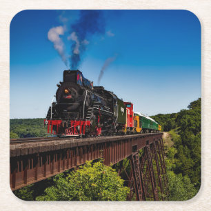 Dessous-de-verre Carré En Papier Belle locomotive à vapeur sur un pont JS8419