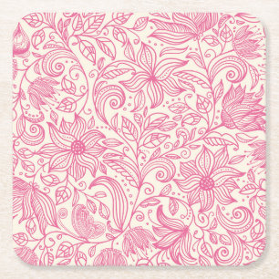 Dessous-de-verre Carré En Papier Belle main rose dessinée Dessin floral