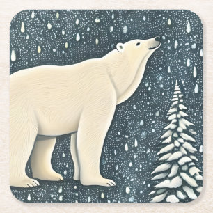 Dessous-de-verre Carré En Papier Belle Ours Polaire Artique