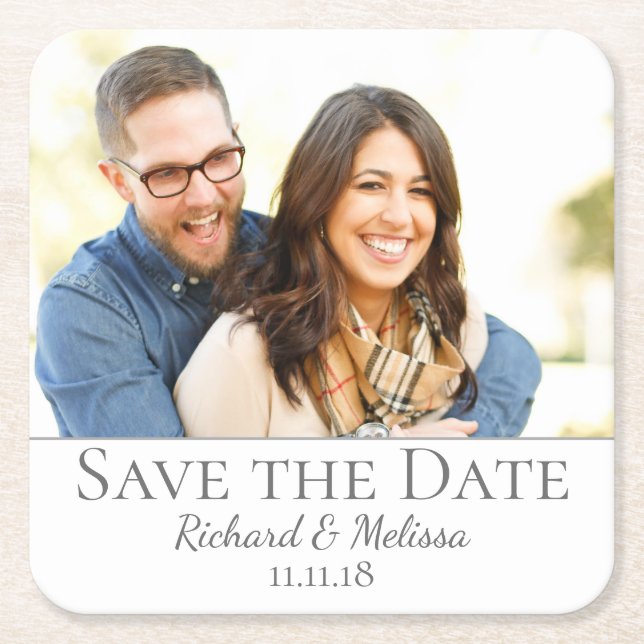 Dessous-de-verre Carré En Papier Belle photo Save the Date (Devant)