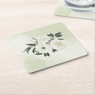 Dessous-de-verre Carré En Papier belle végétation fleurie blanche
