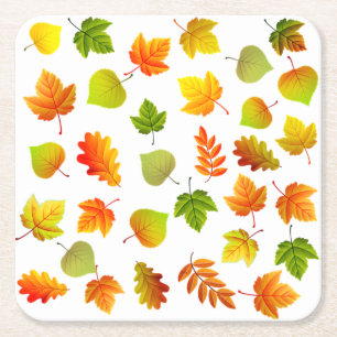 Dessous-de-verre Carré En Papier Belles feuilles d'automne sur fond blanc