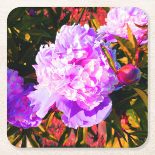 Dessous-de-verre Carré En Papier Belles Pivoines Roses