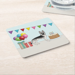 Dessous-de-verre Carré En Papier Berger Allemand Silver Sable Anniversaire Coloré