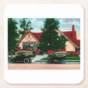 Dessous-de-verre Carré En Papier Bibliothèque, Hollywood, CA Vintage