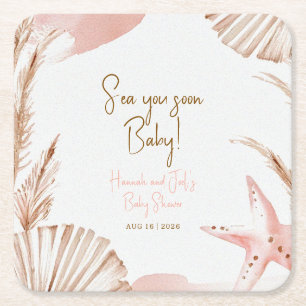 Dessous-de-verre Carré En Papier Bientôt à la mer Coasters pour Baby Shower Bohème 