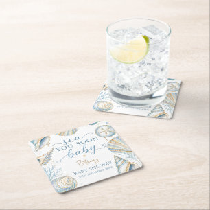 Dessous-de-verre Carré En Papier Bientôt sur les mers Coquillages bleus Baby Shower