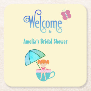 Dessous-de-verre Carré En Papier Bienvenue à la douche de mariage à la tasse person