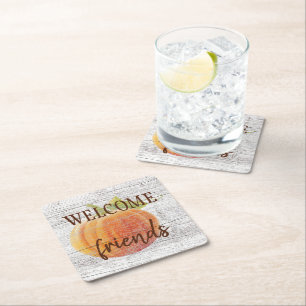 Dessous-de-verre Carré En Papier Bienvenue Amis Citrouille Sur Plaques En Bois Pati