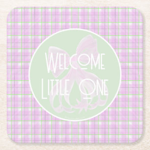 Dessous-de-verre Carré En Papier Bienvenue petit en carreaux rose et noeud