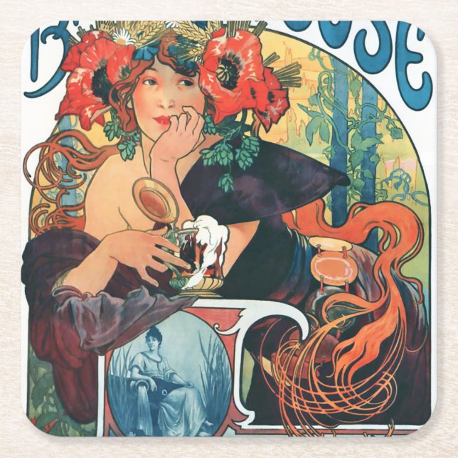 Dessous-de-verre Carré En Papier Bieres de la Meuse, Mucha (Devant)