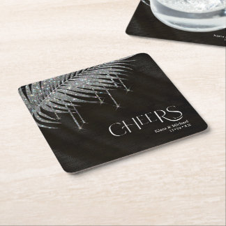 Dessous-de-verre Carré En Papier Bijoux Mariage feuille de palme Cheers Argent ID83