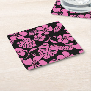 DESSOUS-DE-VERRE CARRÉ EN PAPIER BIKINI ROSE (NOIR/ROSE)