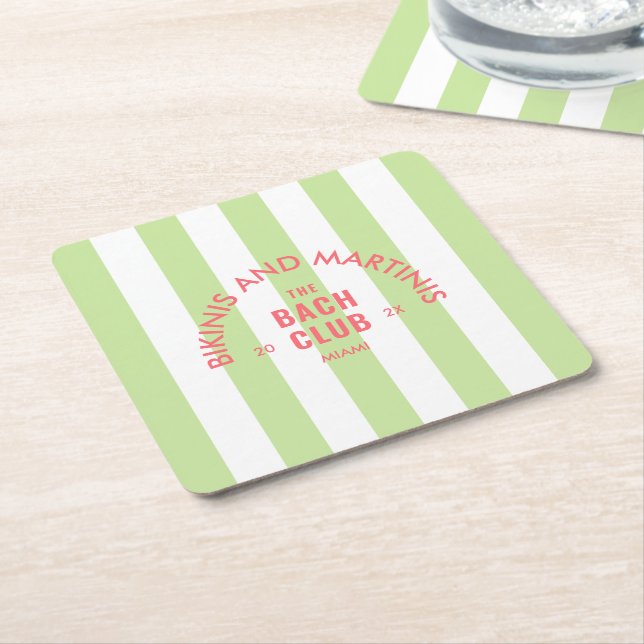 Dessous-de-verre Carré En Papier Bikinis Et Martinis Le Club Bach Green Stripe (Incliné)