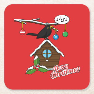 Dessous-de-verre Carré En Papier Bird House Joyeux Noël Carré Dessous de verre papi