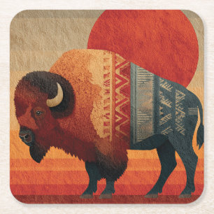 Dessous-de-verre Carré En Papier Bison stylisé avec des motifs amérindiens 