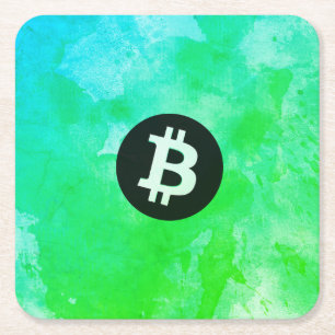 Dessous-de-verre Carré En Papier Bitcoin Aquarelle (Style $ - Green Day)