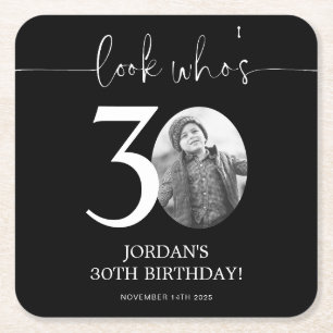 Dessous-de-verre Carré En Papier Black 30th Birthday Look Qui a 30 ans