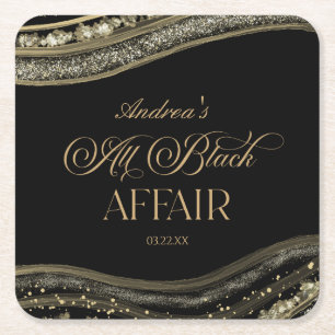 Dessous-de-verre Carré En Papier Black Gold Agate Tout en Noir Affaire Anniversaire