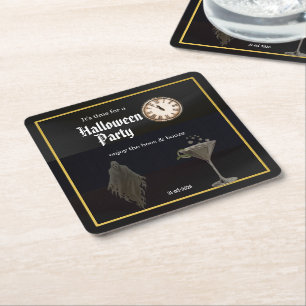 Dessous-de-verre Carré En Papier Black Gold Time Pour Boos et Boissons Halloween Pa